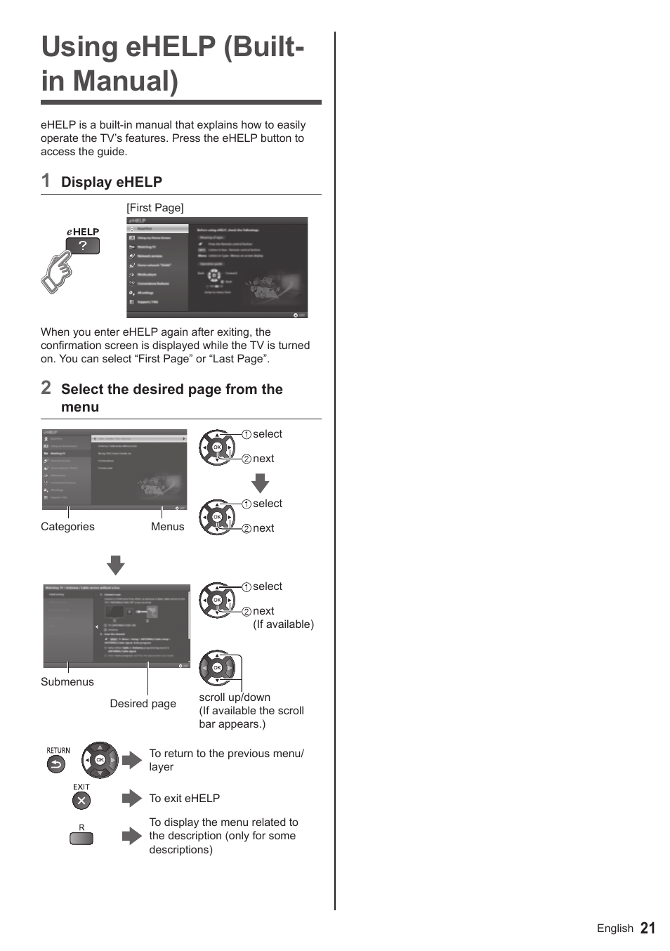 Using ehelp (built- in manual) | Panasonic TC-50AS650UE User Manual | Page 22 / 28