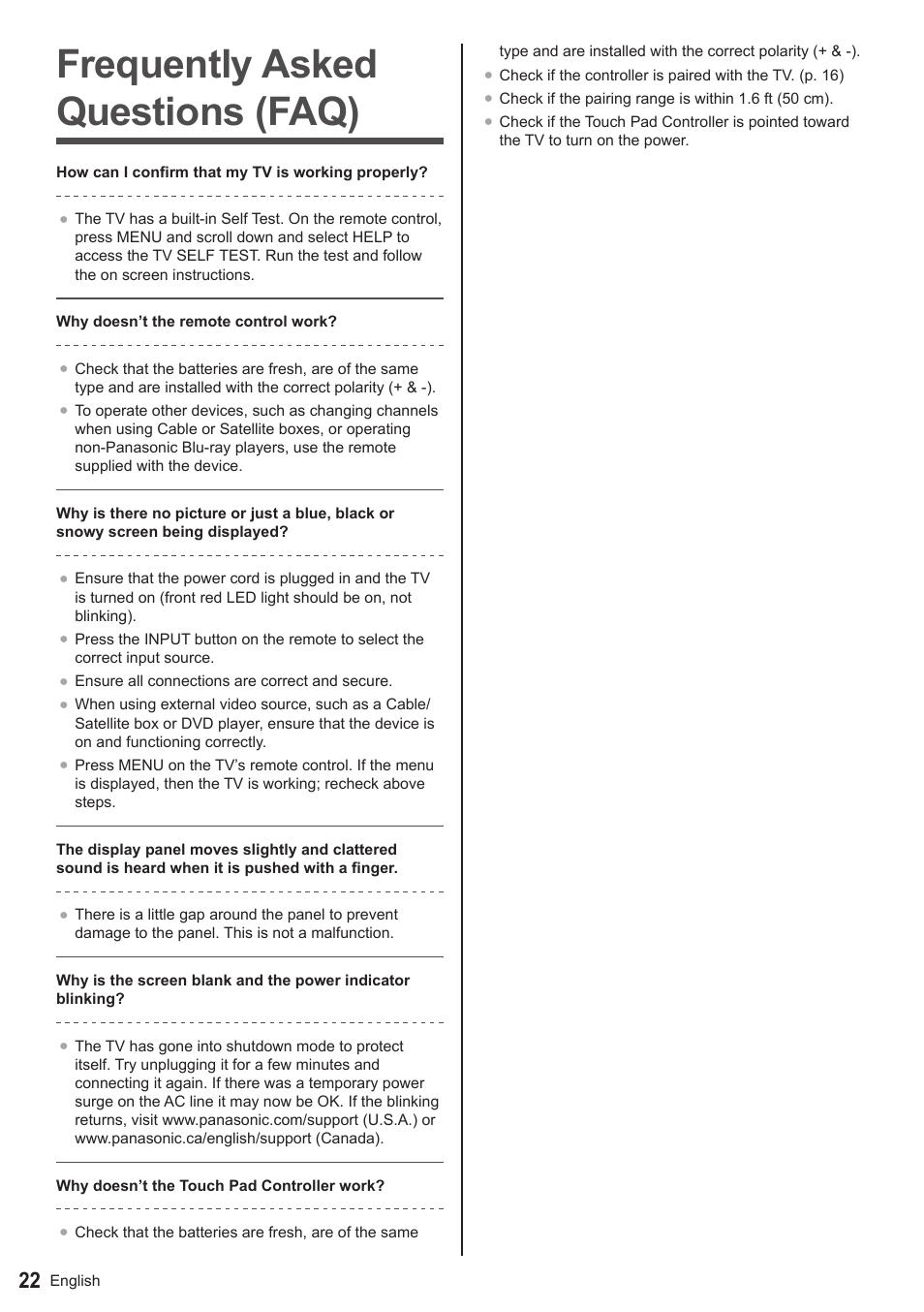 Frequently asked questions (faq) | Panasonic TC-50AS650UE User Manual | Page 23 / 28