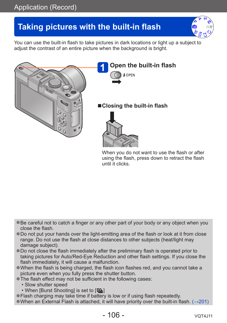 Taking pictures with the built-in flash, Taking pictures with the, Built-in flash | Panasonic DMC-LX7K User Manual | Page 106 / 226