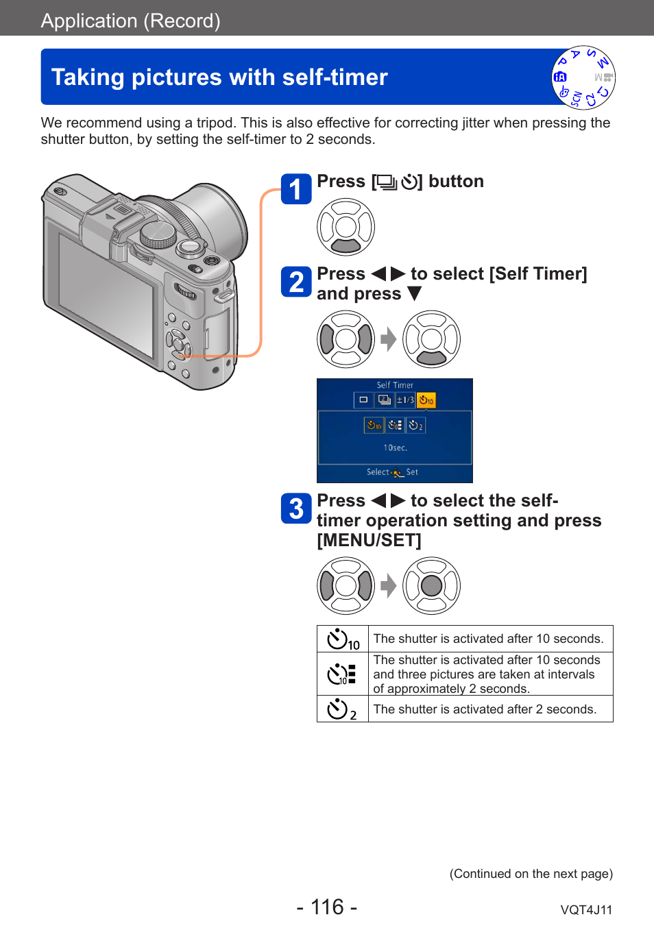 Taking pictures with self-timer, Application (record) | Panasonic DMC-LX7K User Manual | Page 116 / 226