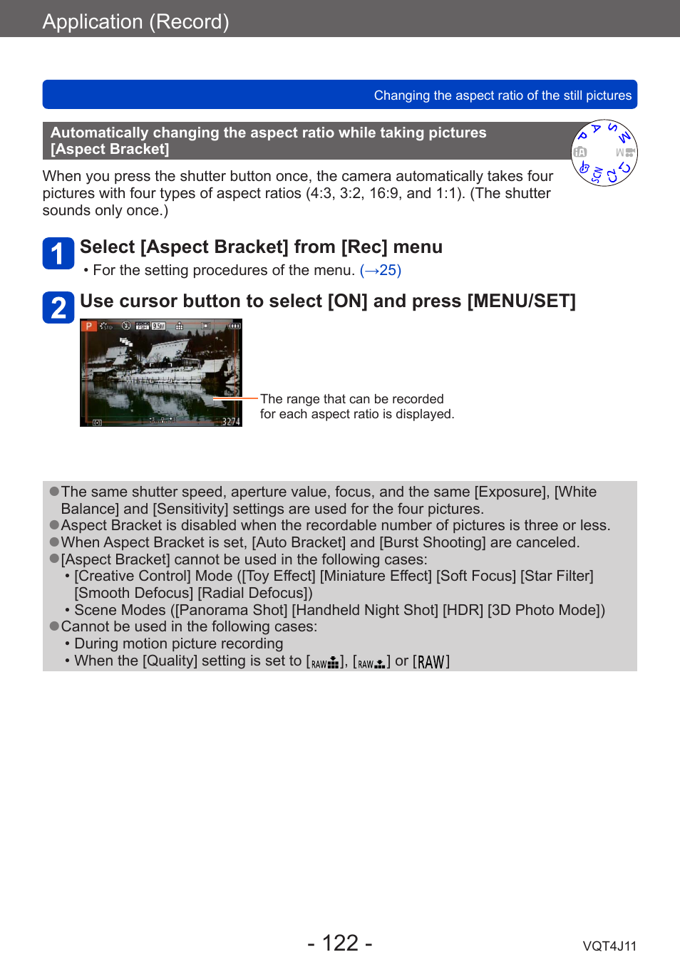 Automatically changing the aspect ratio, While taking pictures [aspect bracket, Application (record) | Panasonic DMC-LX7K User Manual | Page 122 / 226