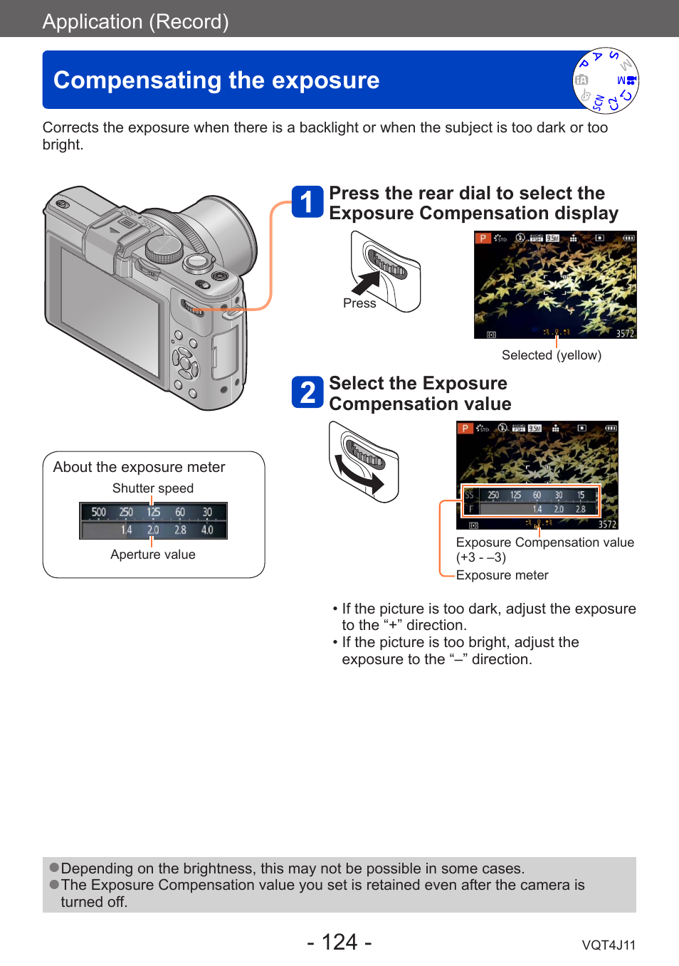 Compensating the exposure, Application (record) | Panasonic DMC-LX7K User Manual | Page 124 / 226
