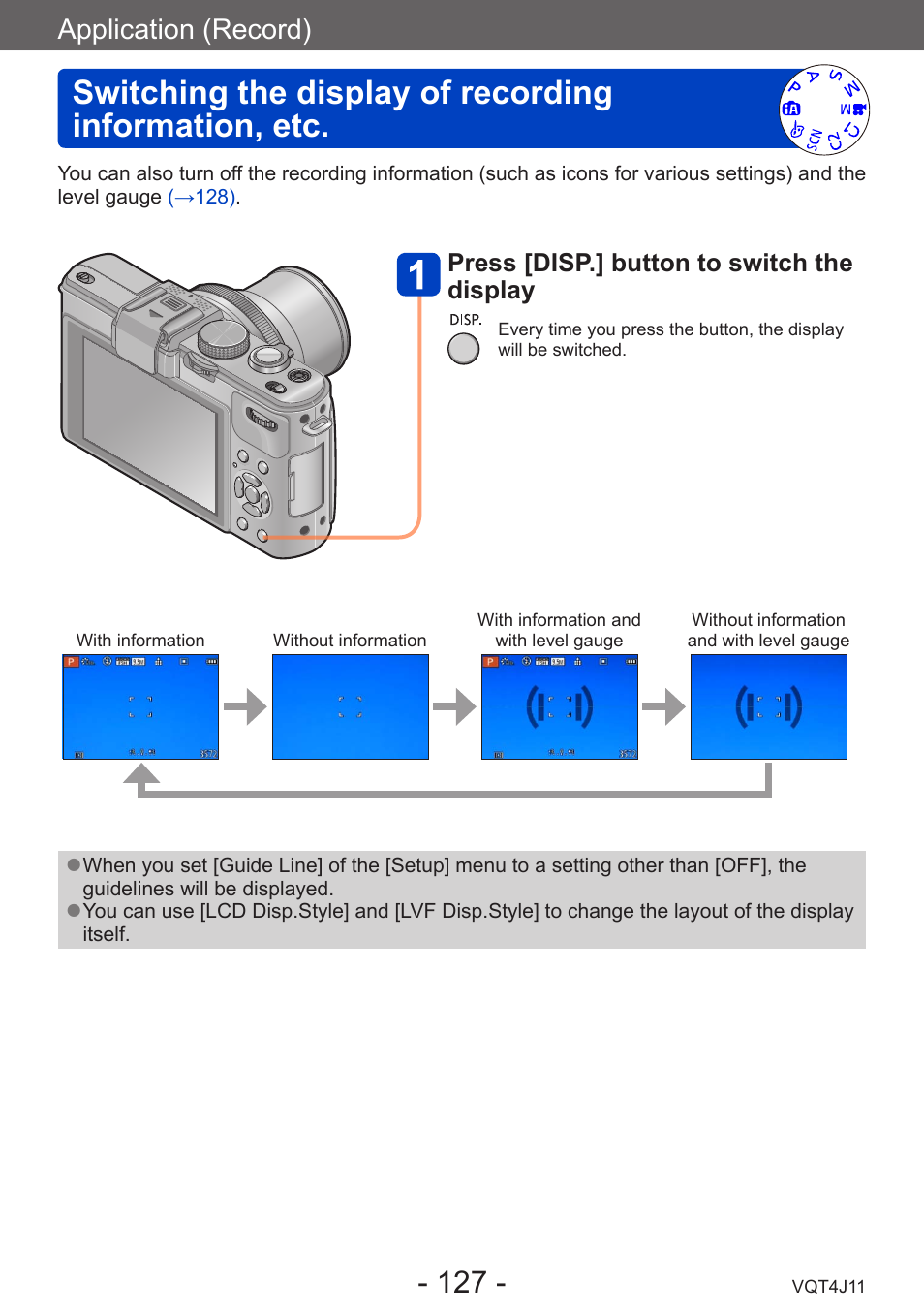 Switching the display of recording, Information, etc, Application (record) | Panasonic DMC-LX7K User Manual | Page 127 / 226