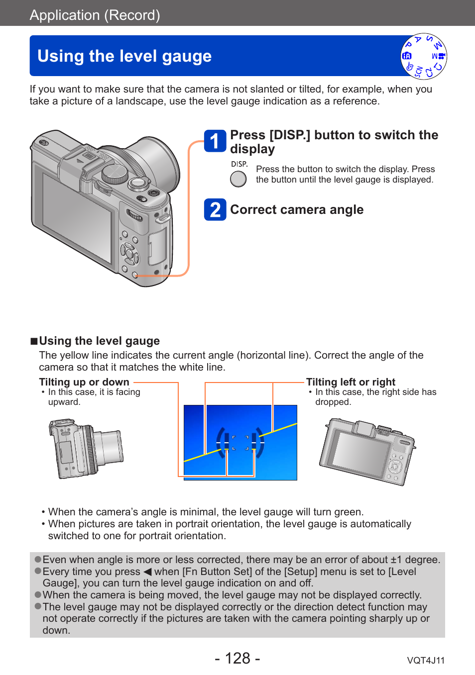 Using the level gauge, Application (record) | Panasonic DMC-LX7K User Manual | Page 128 / 226