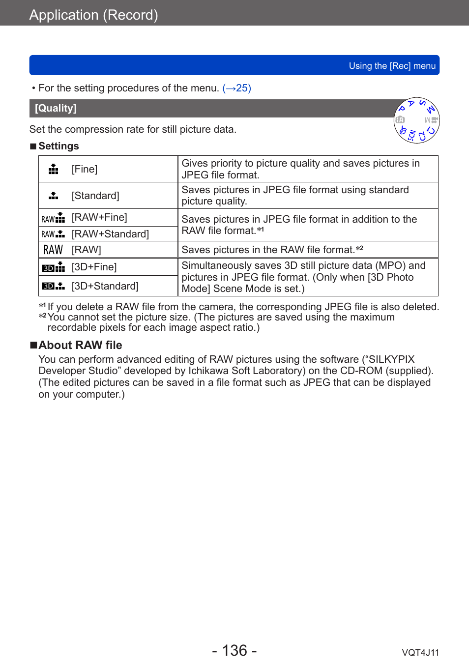 Quality, Application (record) | Panasonic DMC-LX7K User Manual | Page 136 / 226