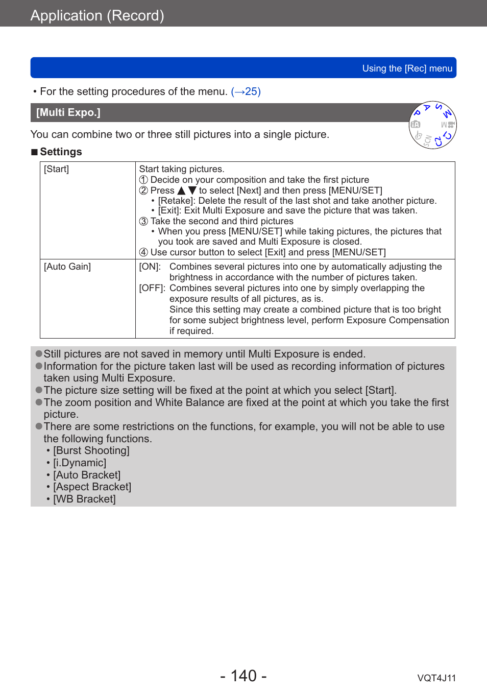 Multi expo, Application (record) | Panasonic DMC-LX7K User Manual | Page 140 / 226