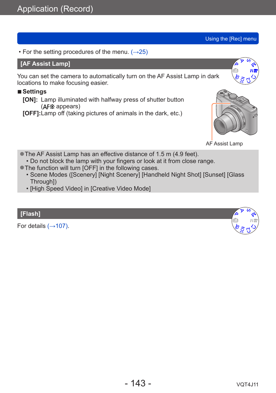 Af assist lamp, Flash, Application (record) | Panasonic DMC-LX7K User Manual | Page 143 / 226