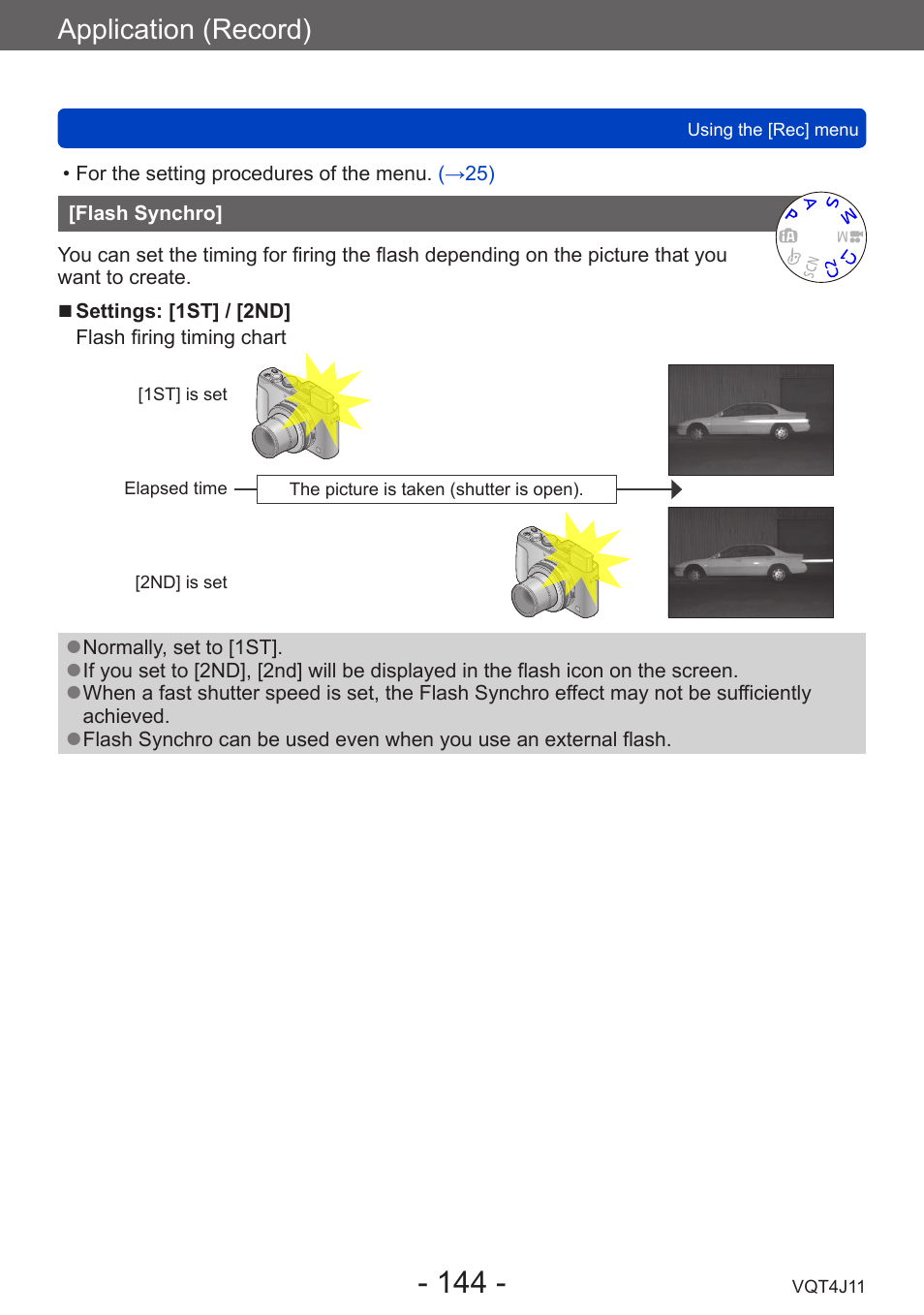 Flash synchro, Application (record) | Panasonic DMC-LX7K User Manual | Page 144 / 226