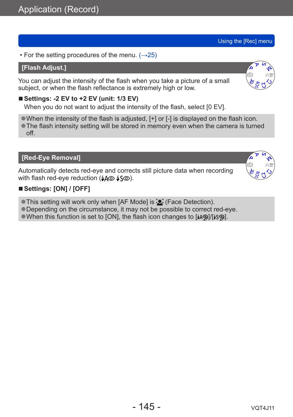 Flash adjust, Red-eye removal, Application (record) | Panasonic DMC-LX7K User Manual | Page 145 / 226