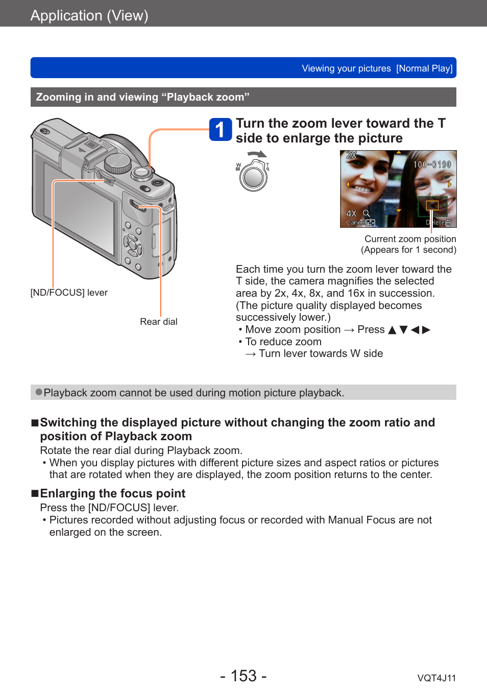 Zooming in and viewing “playback zoom, Zooming in and viewing, Playback zoom | Application (view) | Panasonic DMC-LX7K User Manual | Page 153 / 226