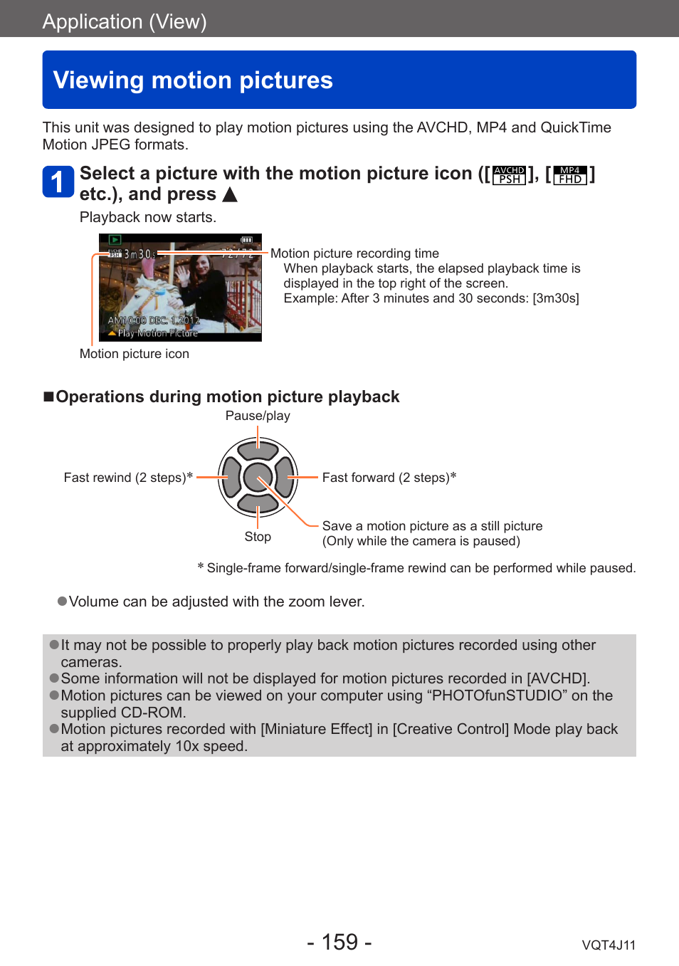Viewing motion pictures, Application (view) | Panasonic DMC-LX7K User Manual | Page 159 / 226
