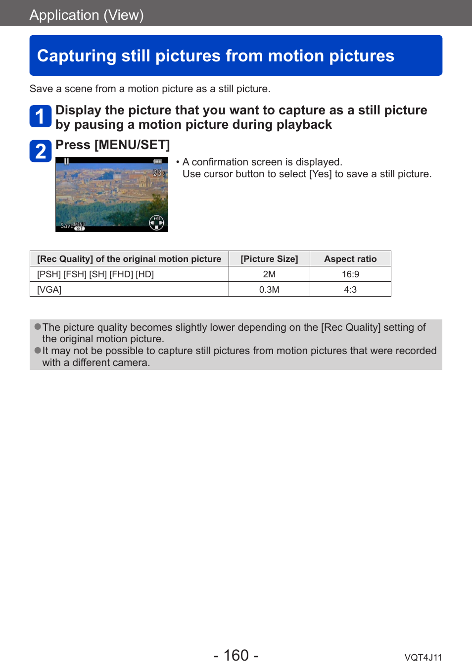 Capturing still pictures from motion pictures, Capturing still pictures from, Motion pictures | Application (view) | Panasonic DMC-LX7K User Manual | Page 160 / 226