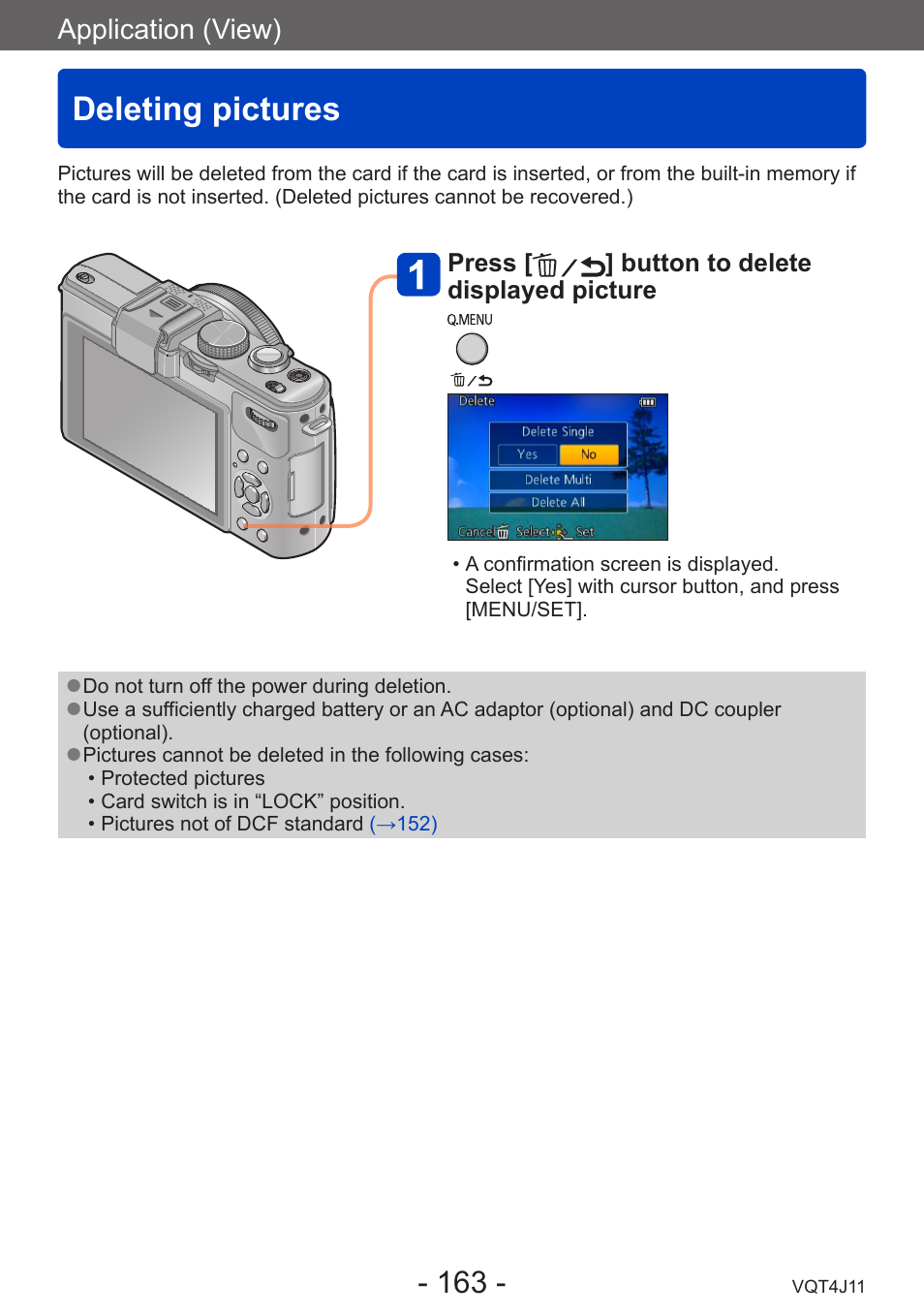 Deleting pictures | Panasonic DMC-LX7K User Manual | Page 163 / 226
