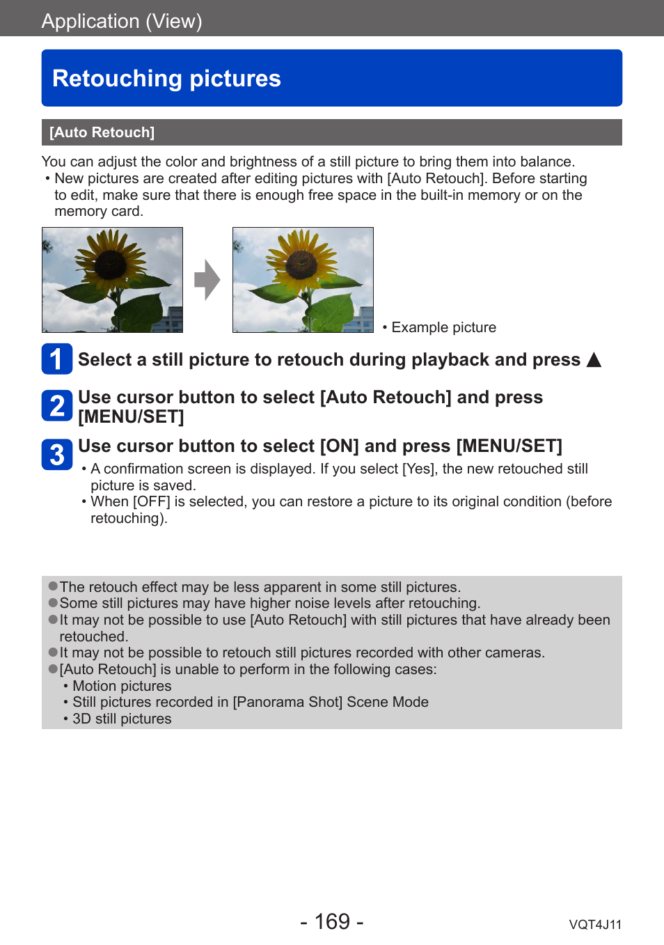 Retouching pictures, Auto retouch | Panasonic DMC-LX7K User Manual | Page 169 / 226