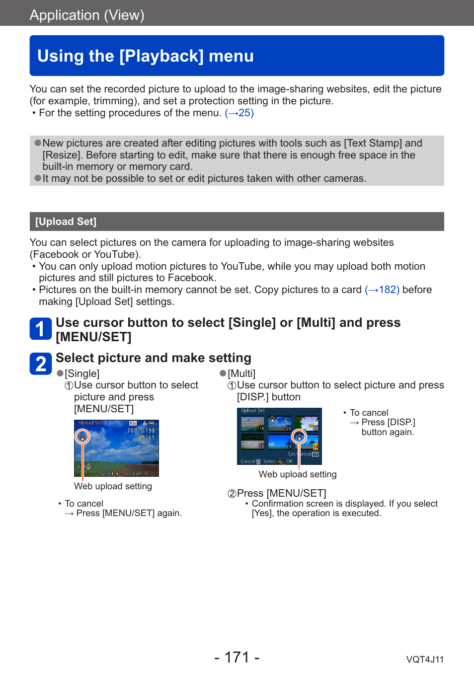 Using the [playback] menu, Upload set, Application (view) | Panasonic DMC-LX7K User Manual | Page 171 / 226