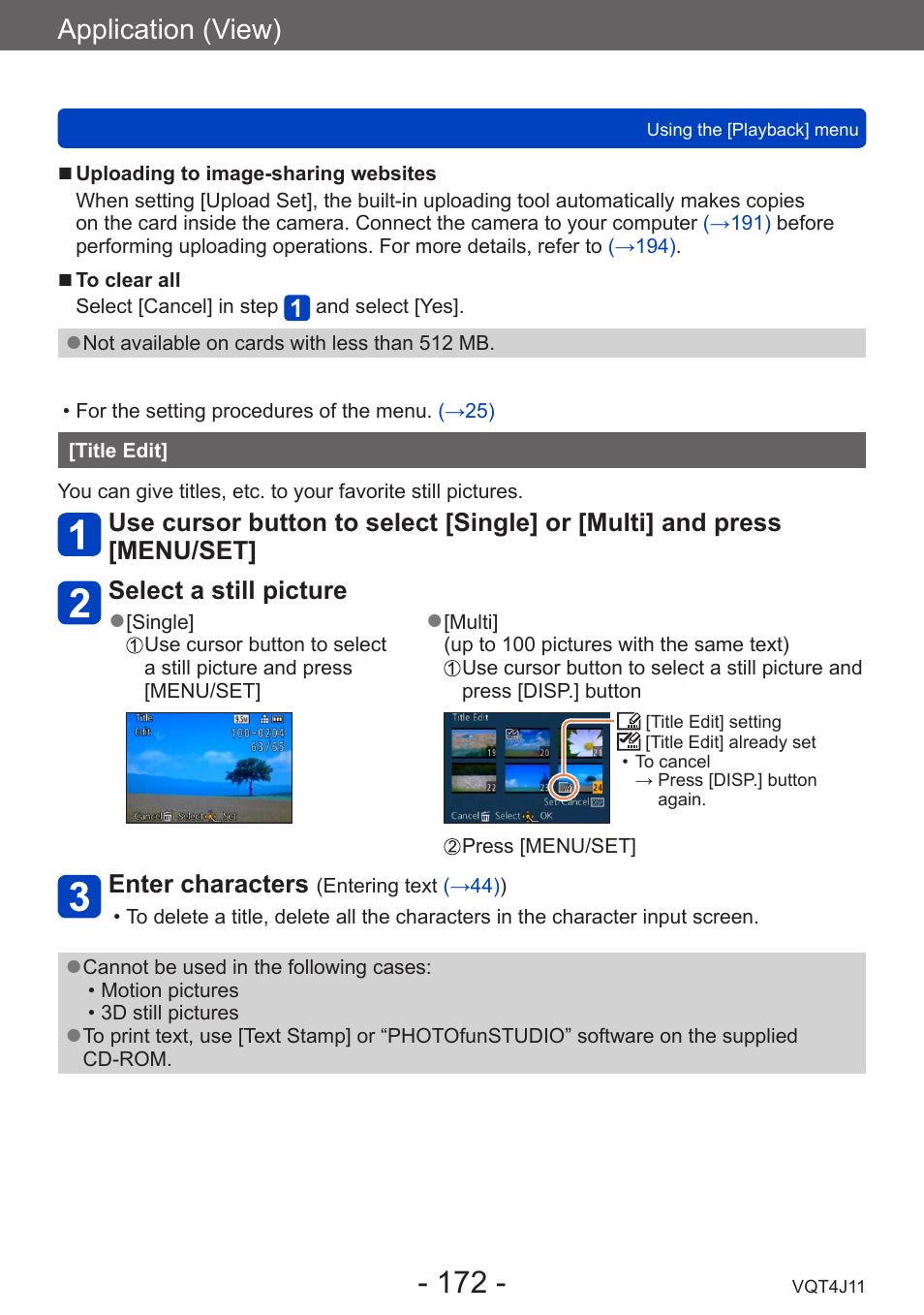Title edit, Application (view) | Panasonic DMC-LX7K User Manual | Page 172 / 226