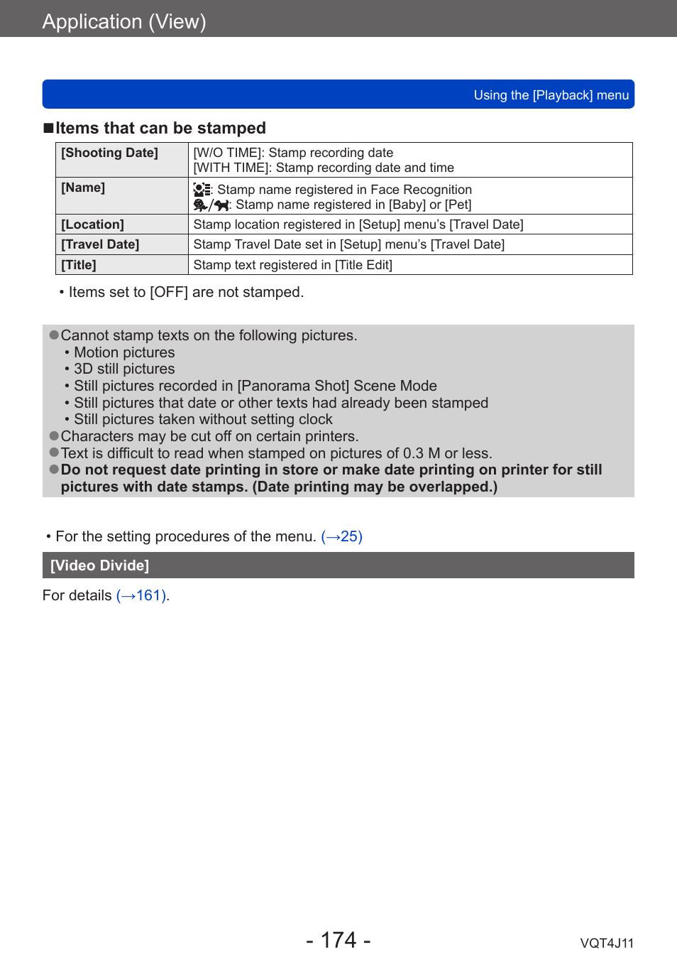 Video divide, Application (view) | Panasonic DMC-LX7K User Manual | Page 174 / 226