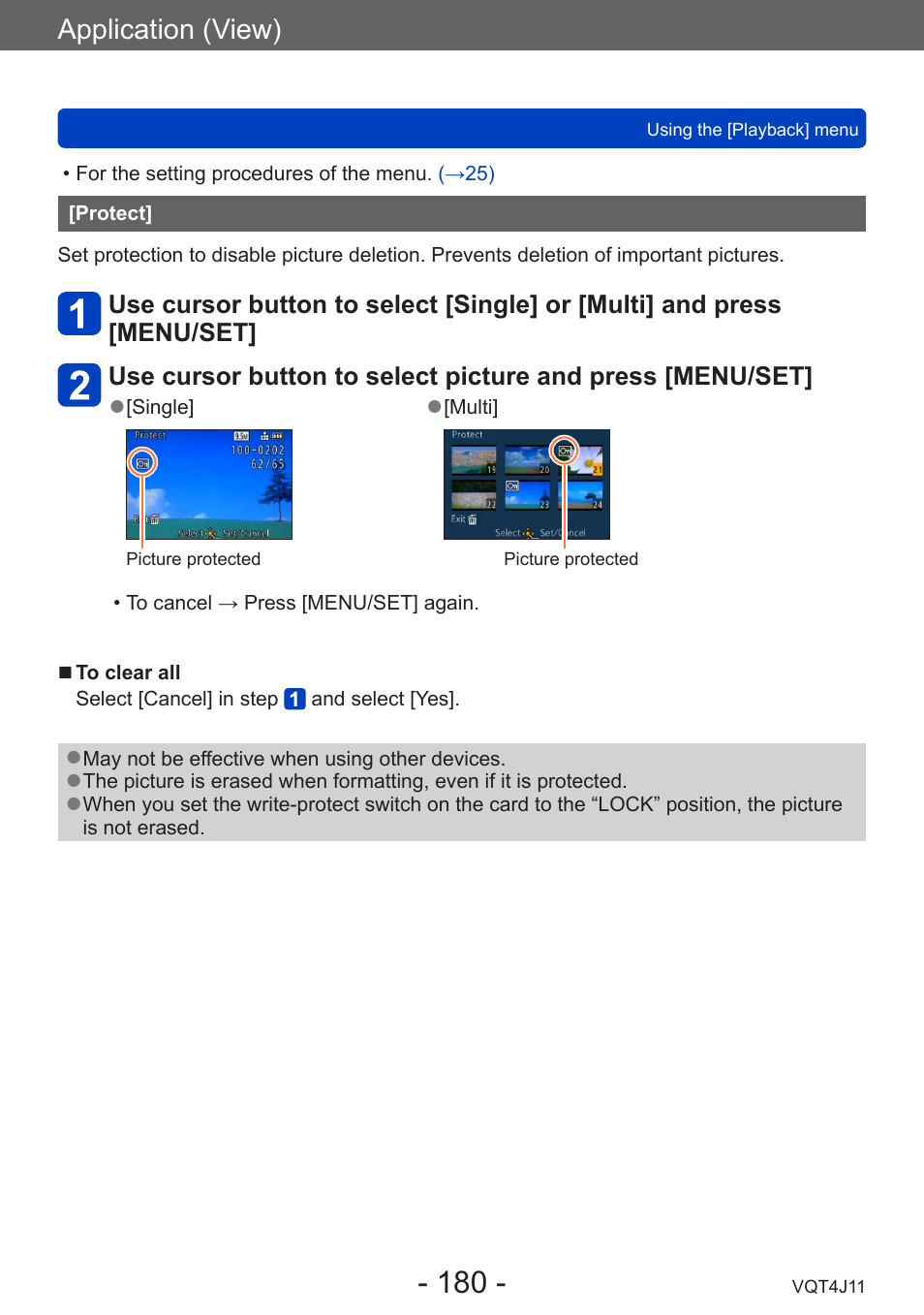 Protect, Application (view) | Panasonic DMC-LX7K User Manual | Page 180 / 226