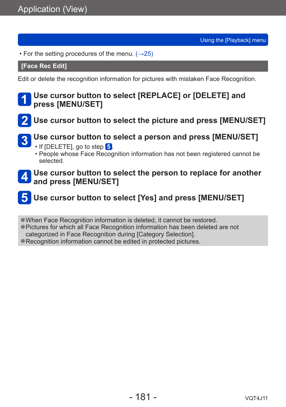 Face rec edit, Application (view) | Panasonic DMC-LX7K User Manual | Page 181 / 226