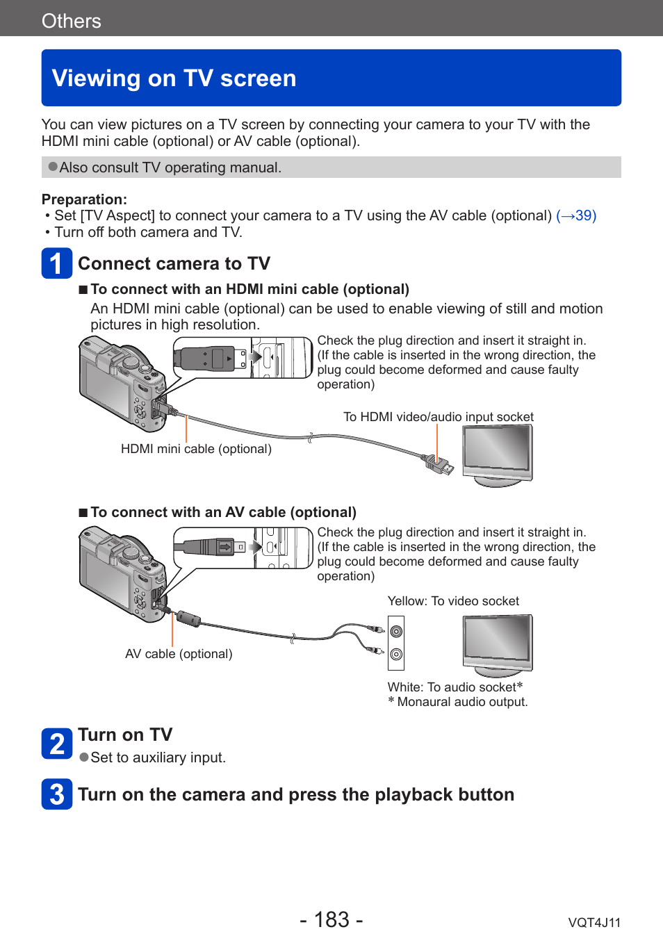 Others, Viewing on tv screen, Connect camera to tv | Turn on tv, Turn on the camera and press the playback button | Panasonic DMC-LX7K User Manual | Page 183 / 226