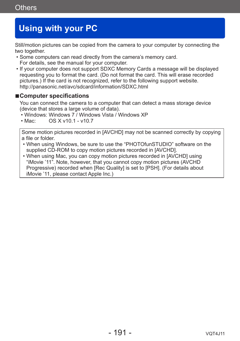 Using with your pc, Others | Panasonic DMC-LX7K User Manual | Page 191 / 226