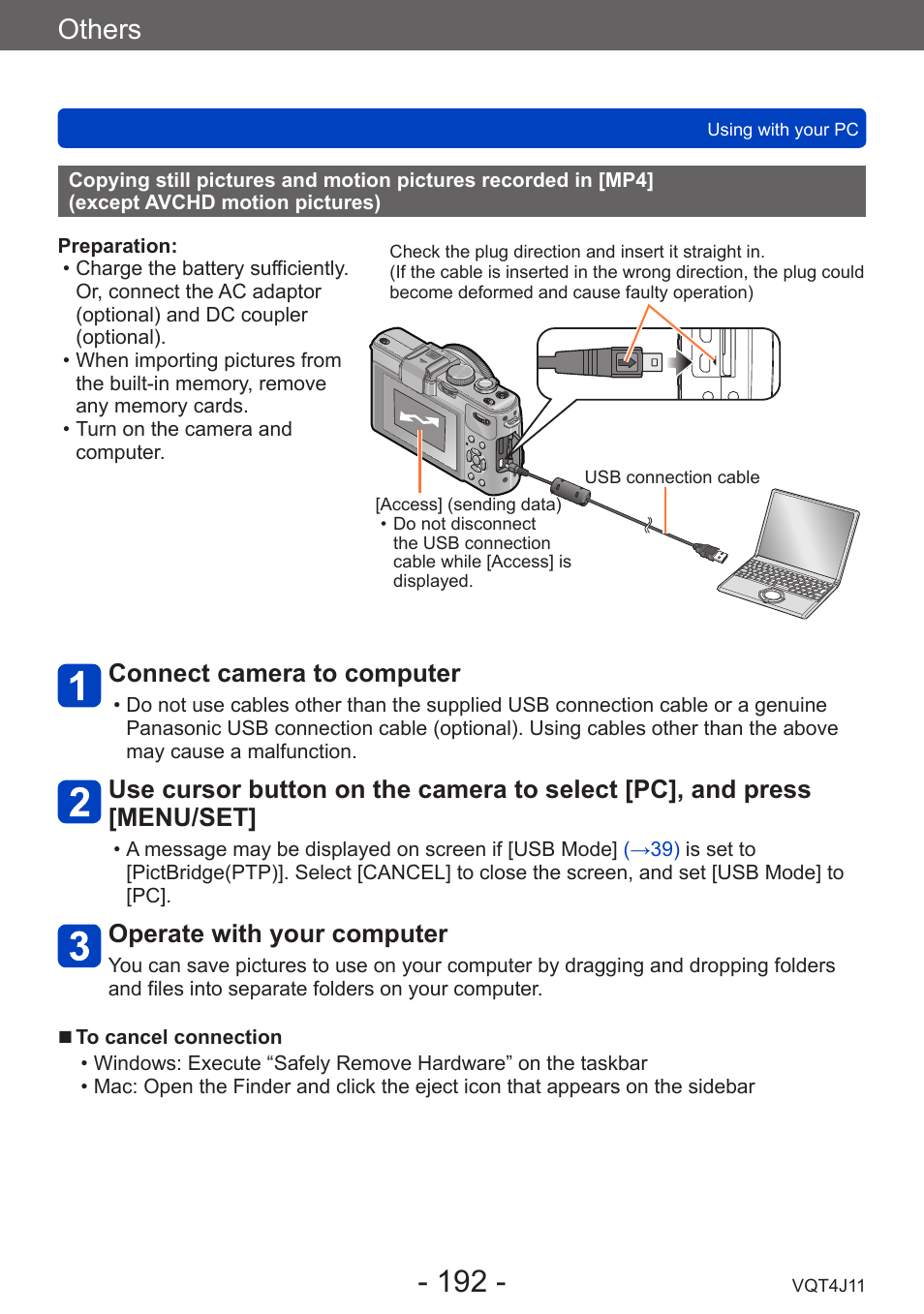 Copying still pictures and motion pictures, Recorded in [mp4, Except avchd motion pictures) | Others, Connect camera to computer, Operate with your computer | Panasonic DMC-LX7K User Manual | Page 192 / 226