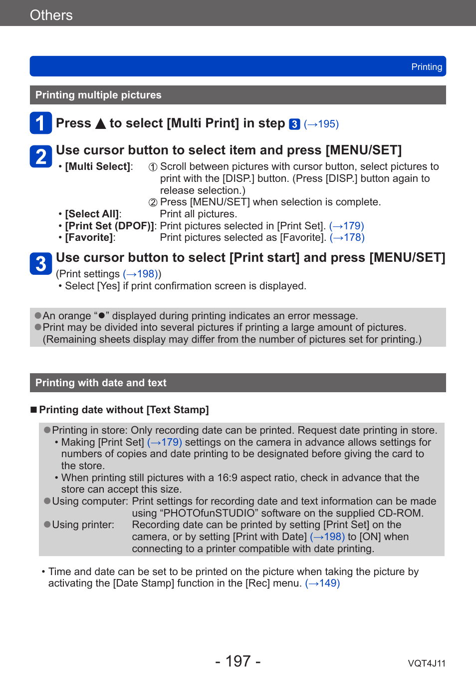 Printing multiple pictures, Printing with date and text, Others | Panasonic DMC-LX7K User Manual | Page 197 / 226
