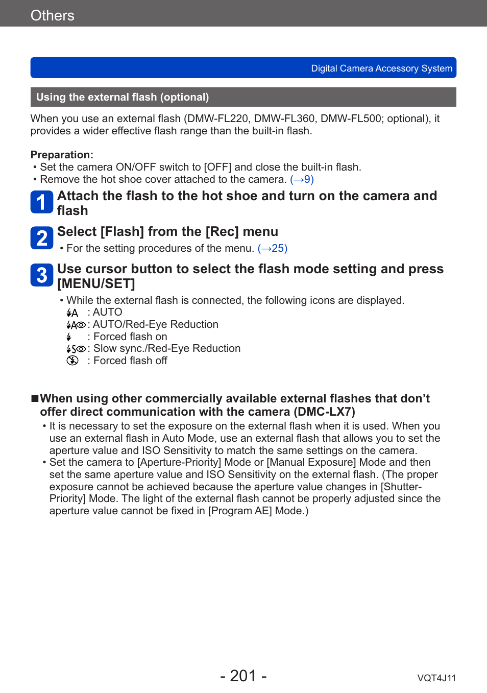 Using the external flash (optional), Others | Panasonic DMC-LX7K User Manual | Page 201 / 226