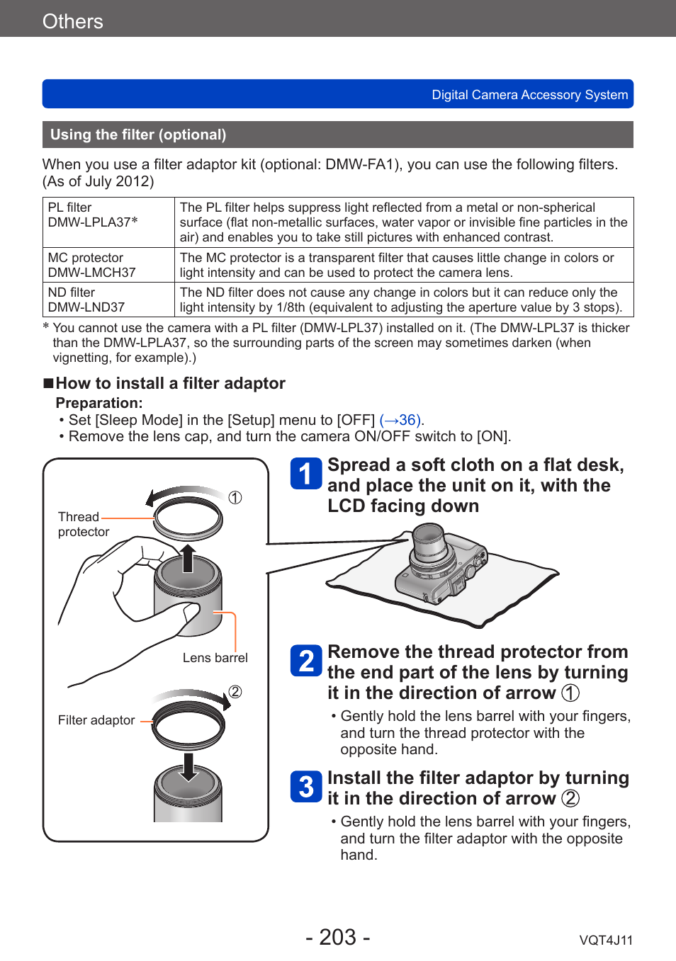 Using the filter (optional), Others | Panasonic DMC-LX7K User Manual | Page 203 / 226