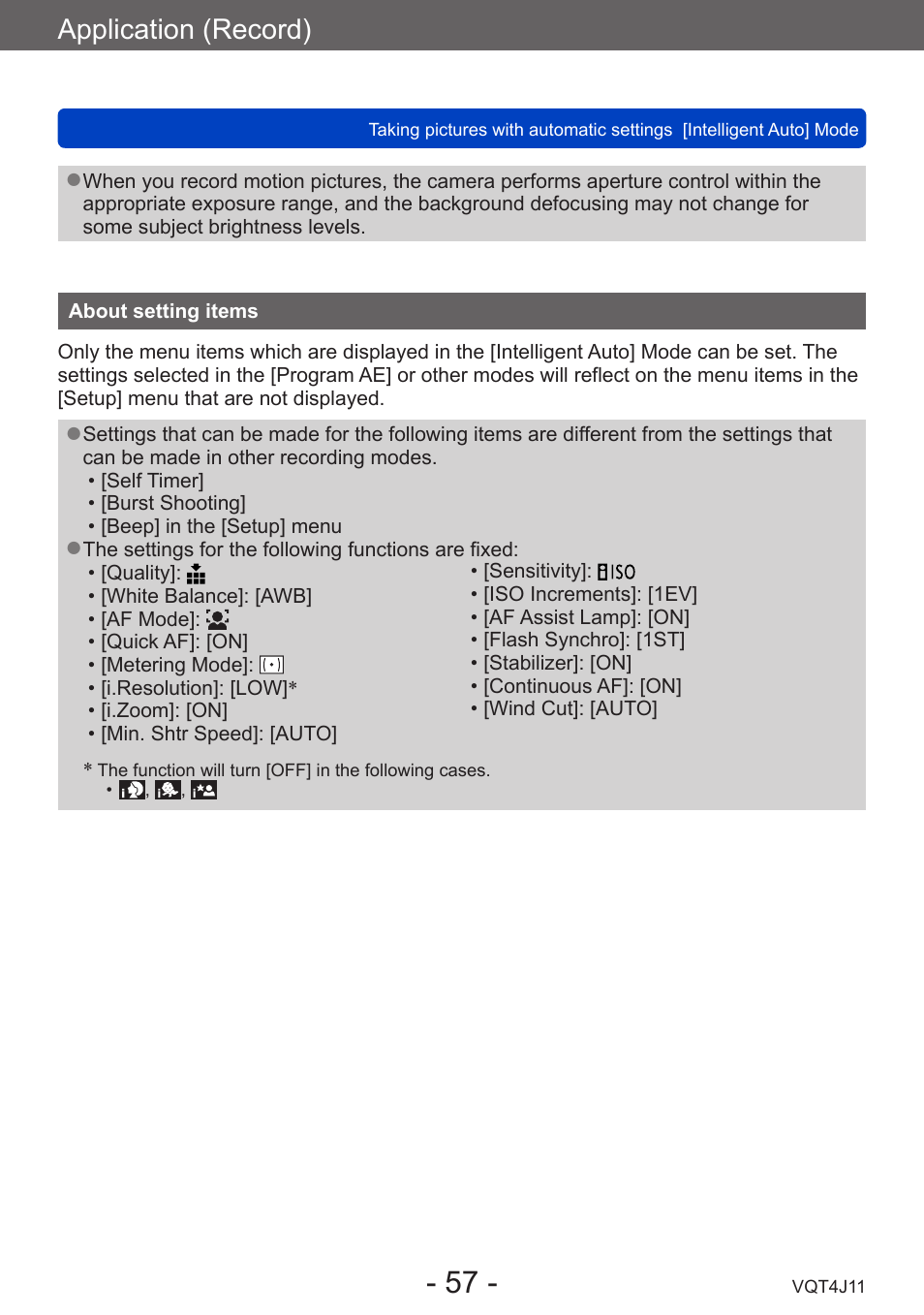 About setting items, Application (record) | Panasonic DMC-LX7K User Manual | Page 57 / 226