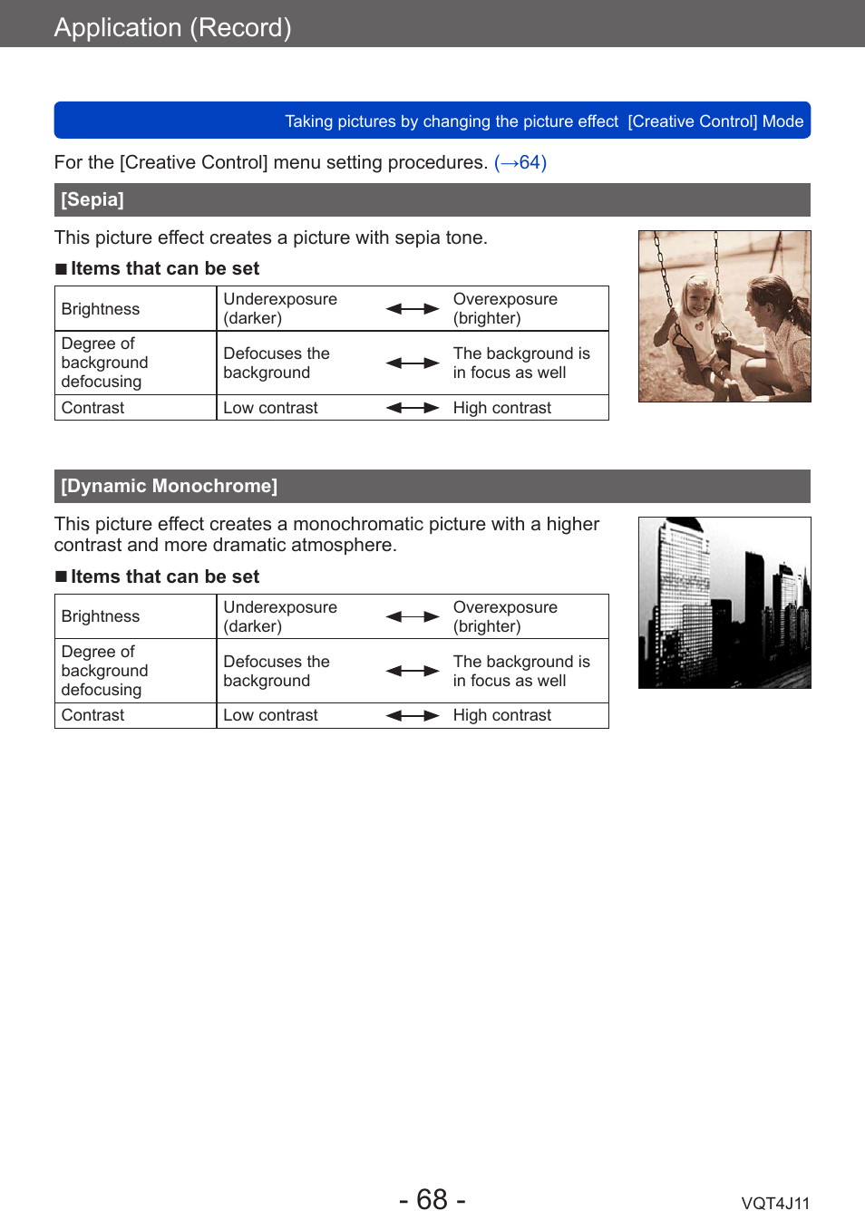 Sepia, Dynamic monochrome, Application (record) | Panasonic DMC-LX7K User Manual | Page 68 / 226