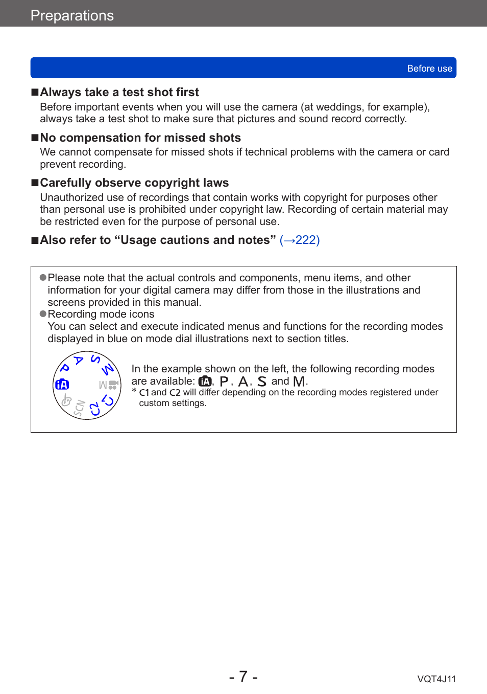 Preparations | Panasonic DMC-LX7K User Manual | Page 7 / 226