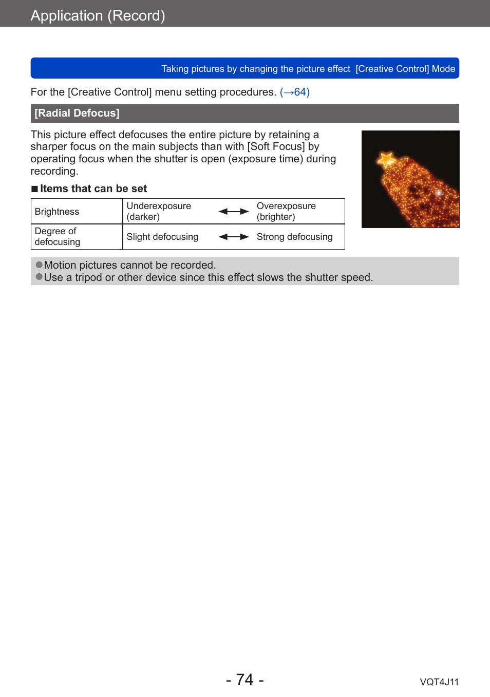 Radial defocus, Application (record) | Panasonic DMC-LX7K User Manual | Page 74 / 226