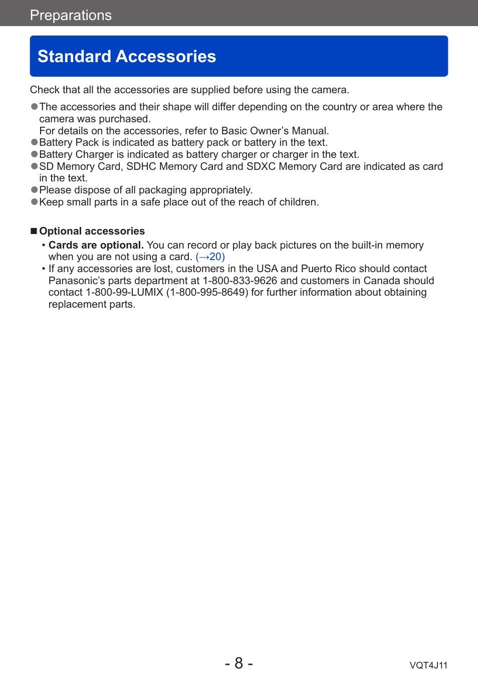 Standard accessories | Panasonic DMC-LX7K User Manual | Page 8 / 226