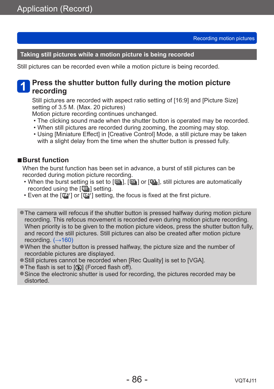 Taking still pictures while a motion picture, Is being recorded, Application (record) | Panasonic DMC-LX7K User Manual | Page 86 / 226