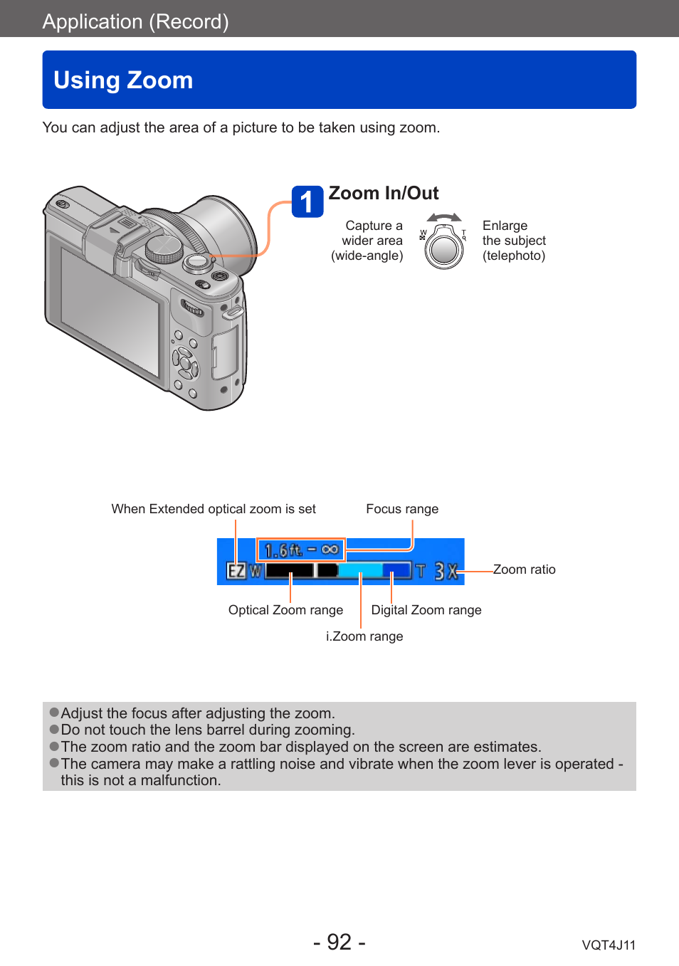 Using zoom, Application (record) | Panasonic DMC-LX7K User Manual | Page 92 / 226