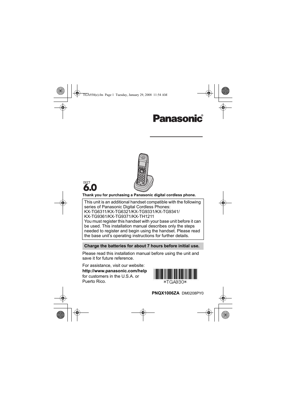 Panasonic KX-TGA930T User Manual | 11 pages