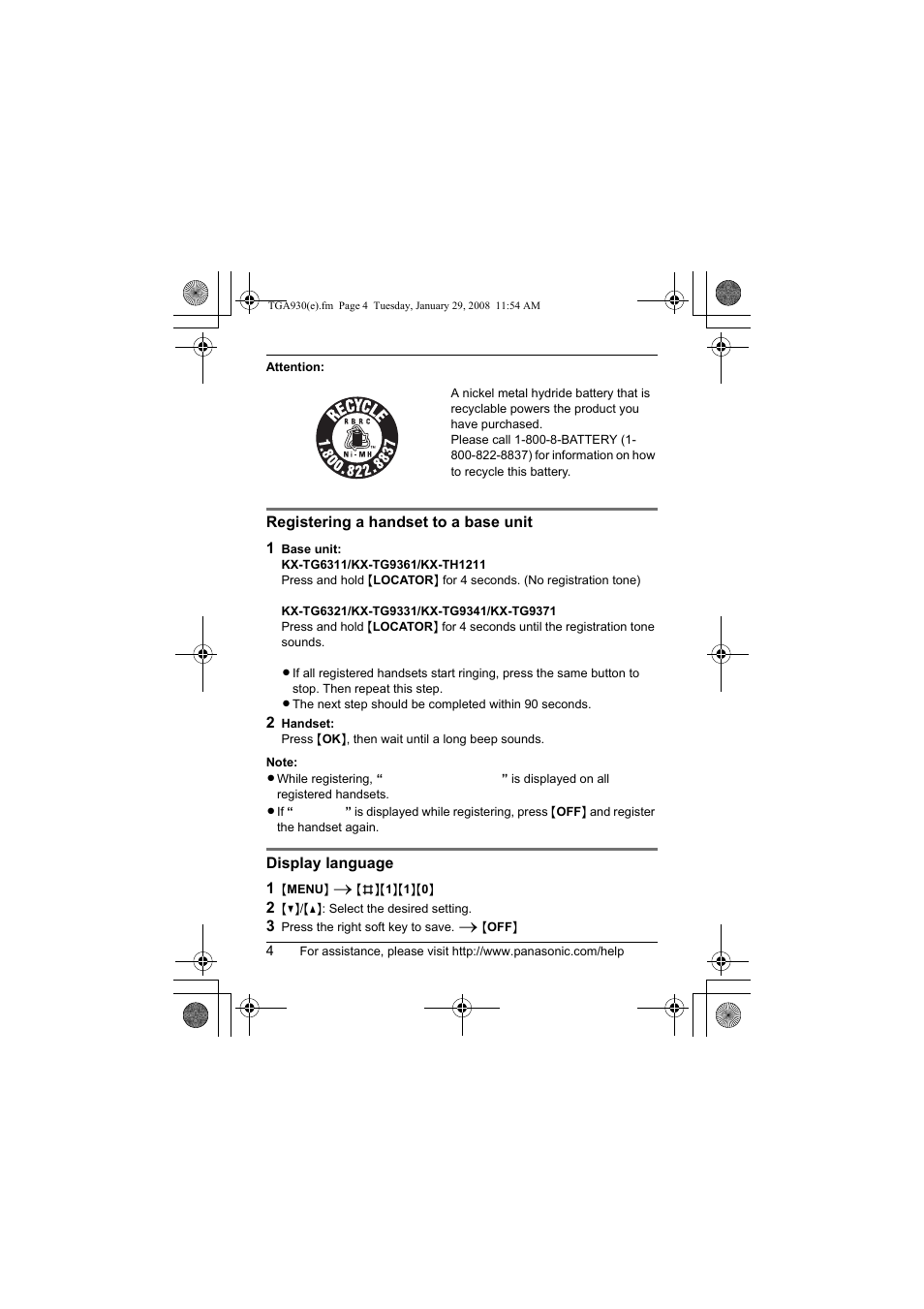 Panasonic KX-TGA930T User Manual | Page 4 / 11