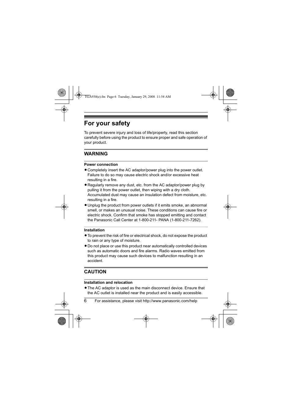 For your safety | Panasonic KX-TGA930T User Manual | Page 6 / 11