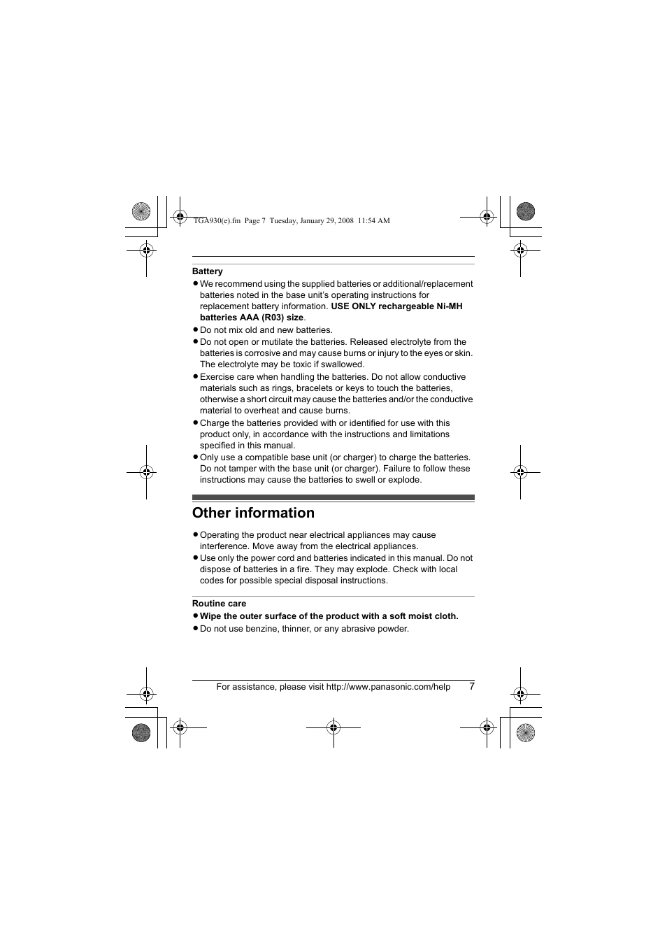 Other information | Panasonic KX-TGA930T User Manual | Page 7 / 11