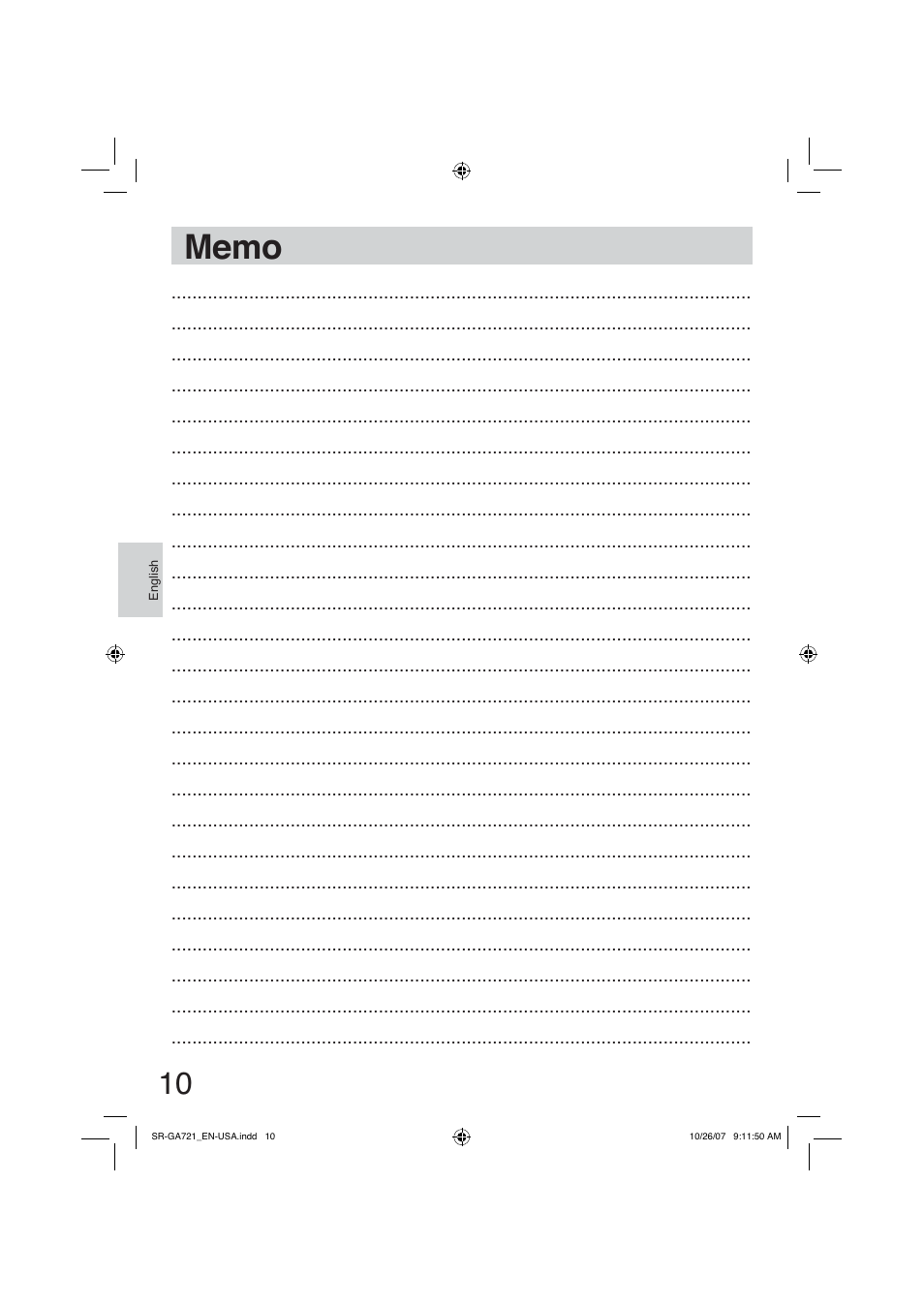 Memo | Panasonic SR-GA721 User Manual | Page 10 / 39