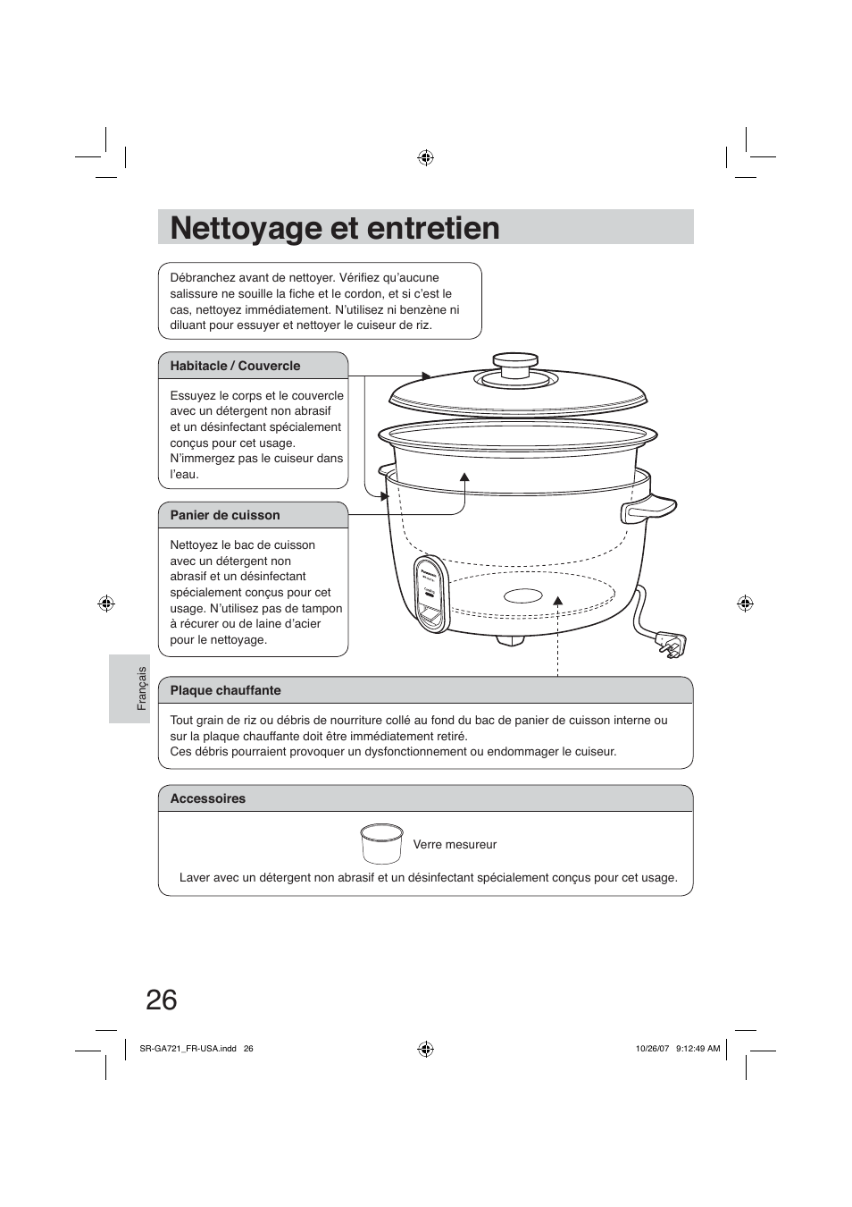 Nettoyage et entretien | Panasonic SR-GA721 User Manual | Page 26 / 39