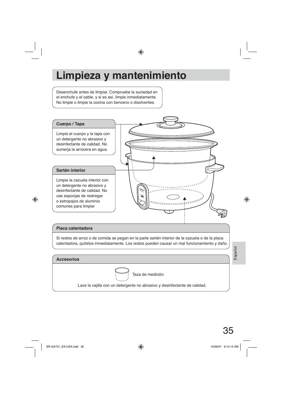Limpieza y mantenimiento | Panasonic SR-GA721 User Manual | Page 35 / 39
