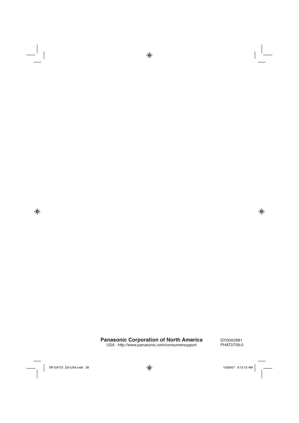 Panasonic corporation of north america | Panasonic SR-GA721 User Manual | Page 39 / 39