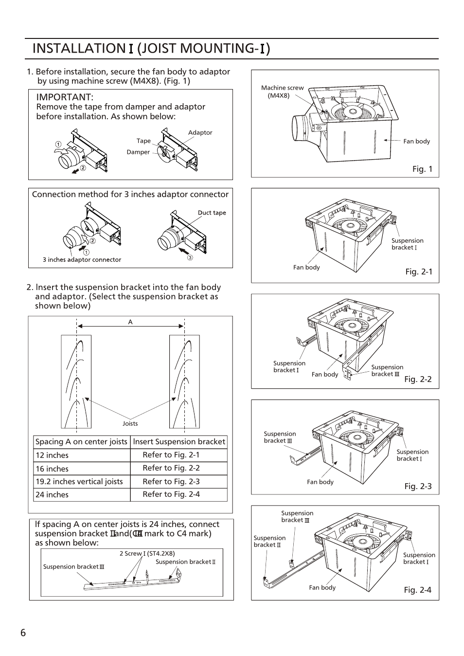 Т³ 6, Installation (joist mounting- ) | Panasonic FV-08VFL3 User Manual | Page 6 / 16