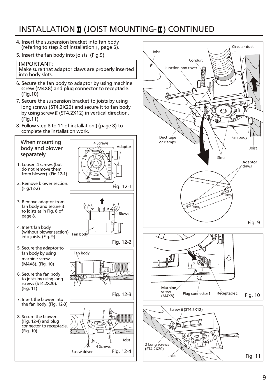 Т³ 9, Installation (joist mounting- ) continued | Panasonic FV-08VFL3 User Manual | Page 9 / 16