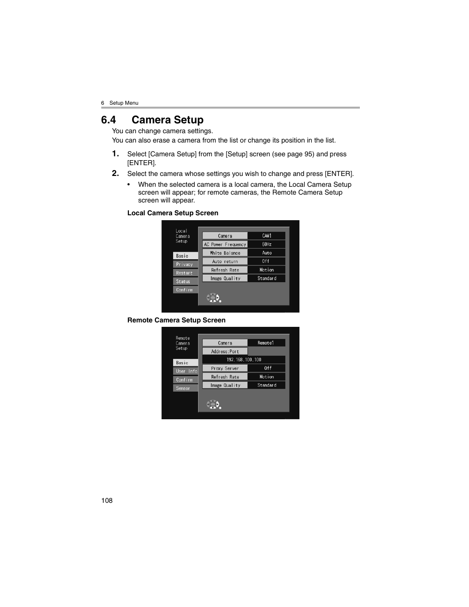 Camera setup, 4 camera setup | Panasonic BL-MS103A User Manual | Page 108 / 184