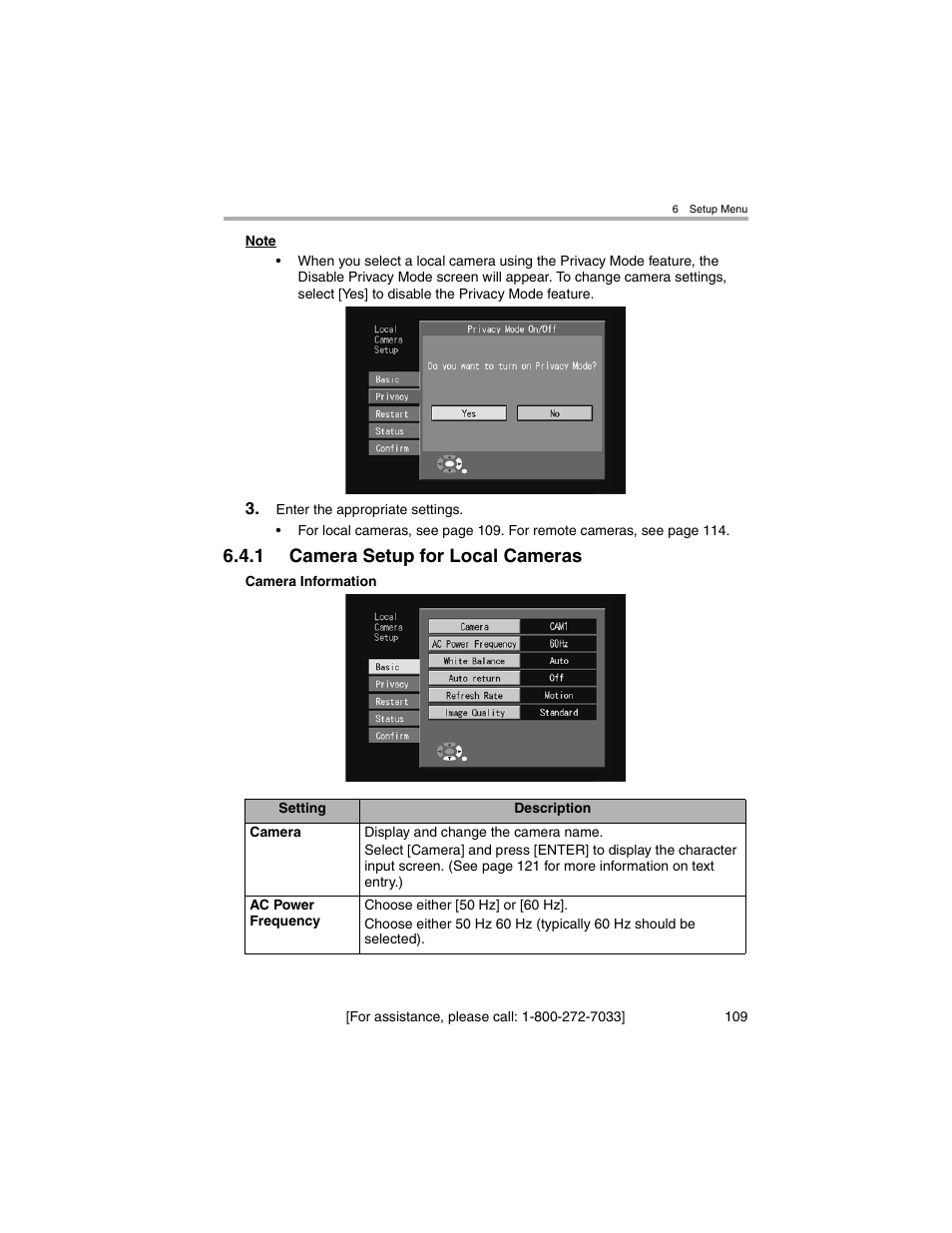 1 camera setup for local cameras | Panasonic BL-MS103A User Manual | Page 109 / 184