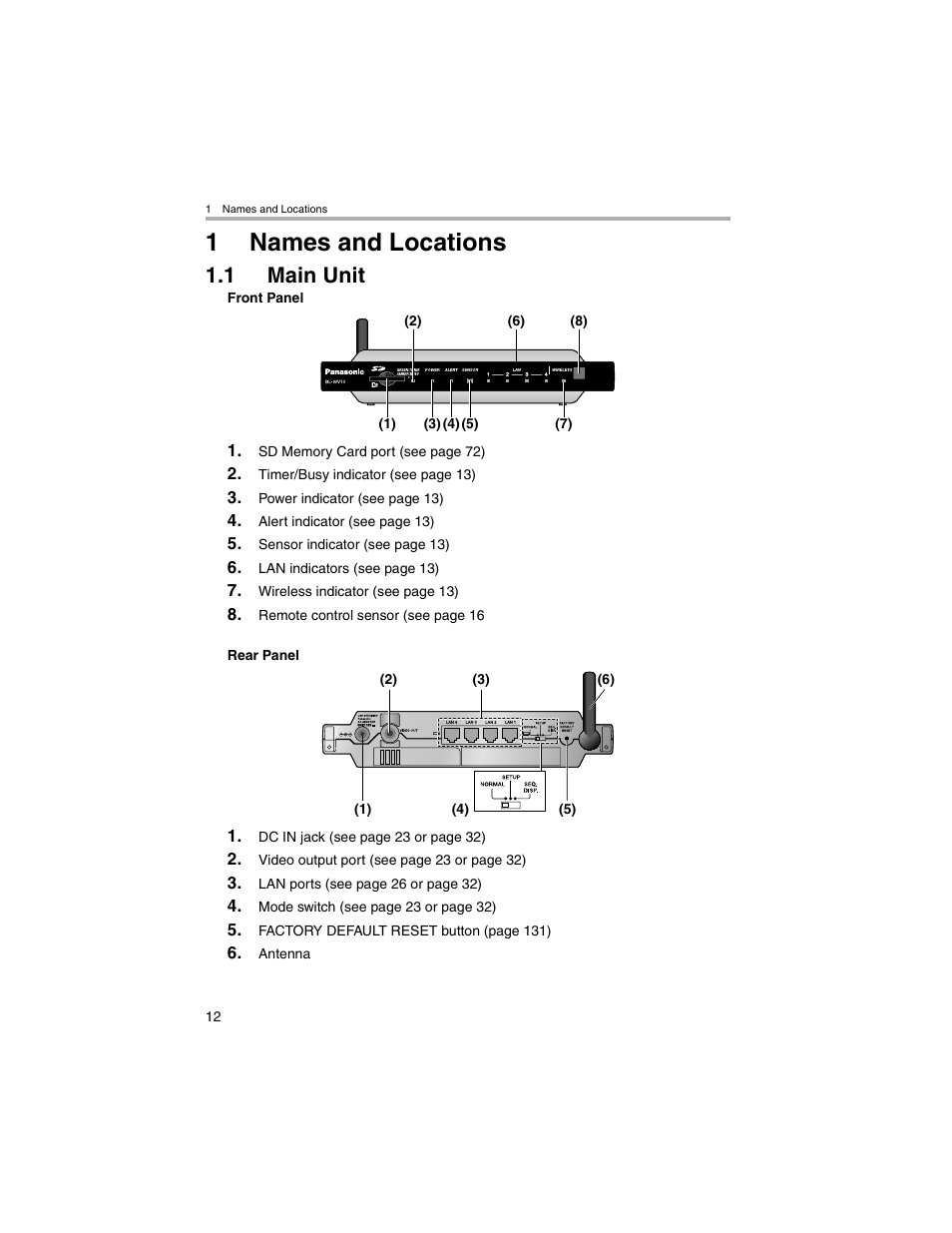 Names and locations, Main unit, 1names and locations | 1 main unit | Panasonic BL-MS103A User Manual | Page 12 / 184