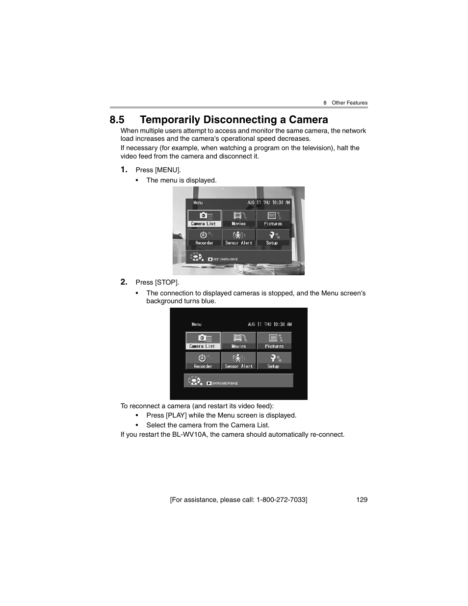 Temporarily disconnecting a camera, 5 temporarily disconnecting a camera | Panasonic BL-MS103A User Manual | Page 129 / 184